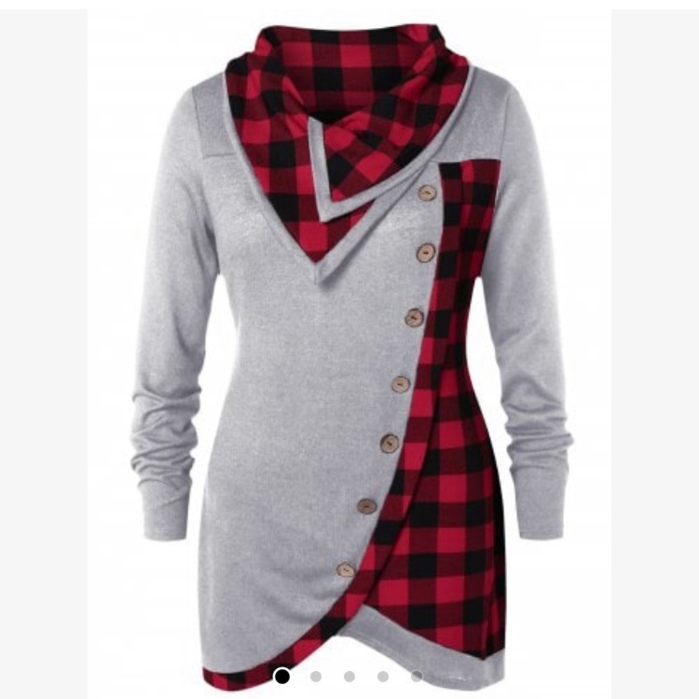NWT RoseGal- Plaid Asymmetrical Long Sleeve